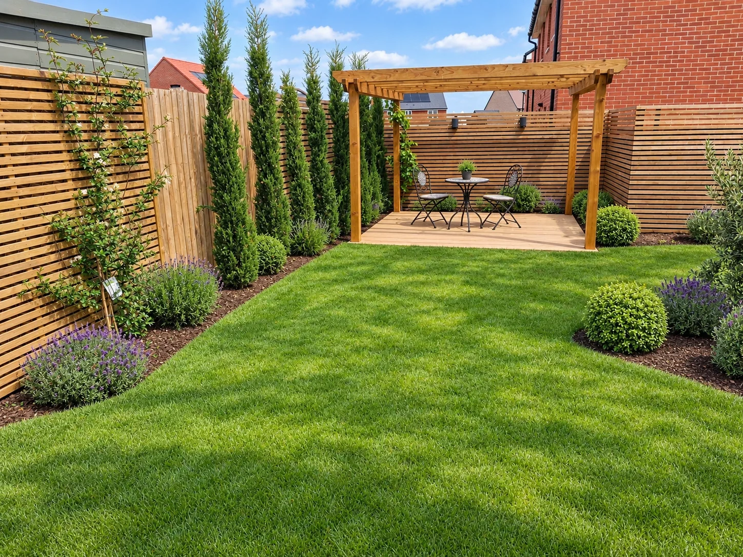 Garden design concept with a winding stone path and layered planting